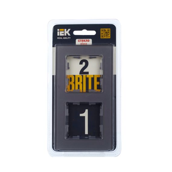 BRITE Рамка 2 -местная РУ-2-2-БрСе стекло серый IEK