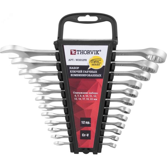 Набор ключей гаечных комбинированных серии ARC на держателе, 6-22 мм, 12 предметов Thorvik W3S12PR