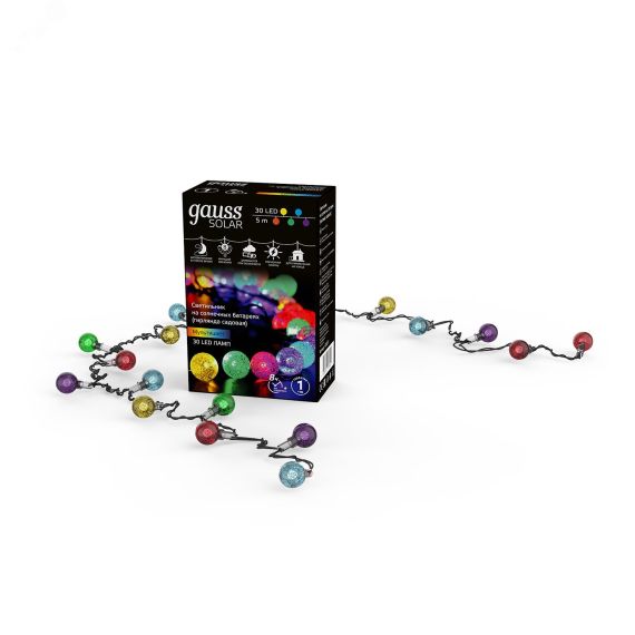 Гирлянда садовая на солнечной батарее 30 LED Шары мультицвет Solar Gauss Gauss GS031