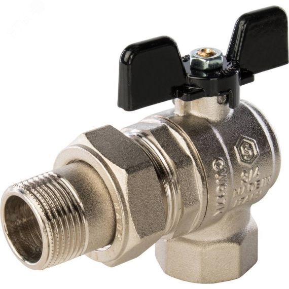 Кран шаровой со сгоном угловой 3/4' ВН ручка бабочка STOUT SVB-0008-000020