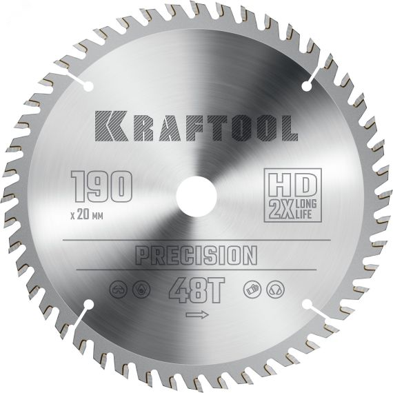 Диск пильный по дереву PRECISION 190х20мм 48Т KRAFTOOL 36952-190-20