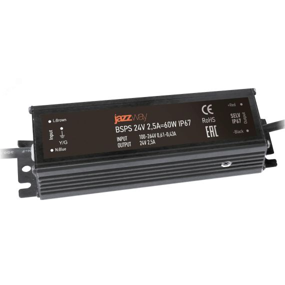 Драйвер для светодиодный ленты BSPS 24V  2,5A=60W IP67 Jazzway JazzWay 5015524