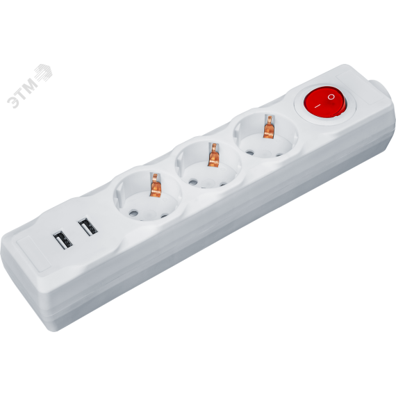 Удлинитель бытовой NPE-USB01-03-180-ESC-3X1 с выключателем 3 гнезда с/з 1,8м ПВС 3х1 2USB 2,1A Navigator Group 61455