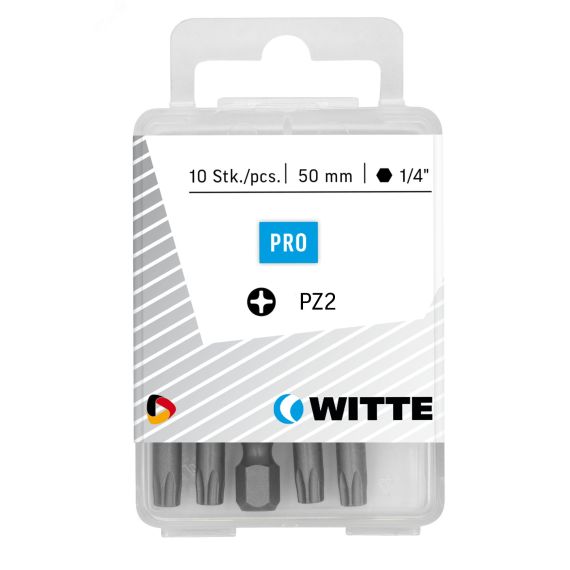 Бита PZ1 х 50 мм 1/4'' E6.3 Industrial пластик.уп. 10 шт. WITTE 427545200