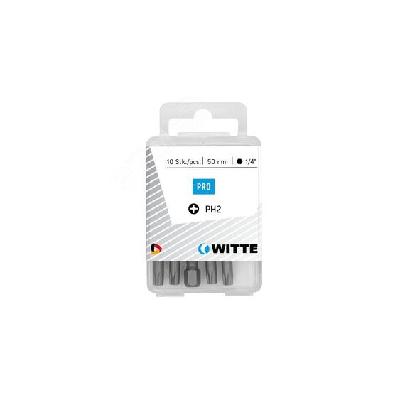 Бита PH1 х 50 мм 1/4'' E6.3 Industrial пластик.уп. 10 шт. WITTE 427520200