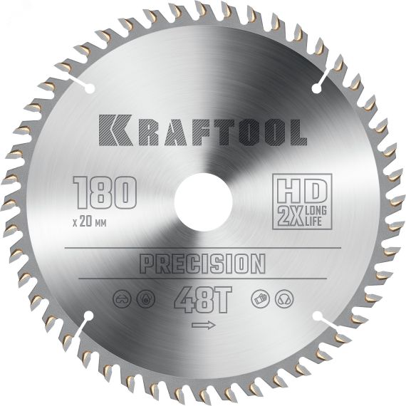 Диск пильный по дереву PRECISION 180х20мм 48Т KRAFTOOL 36952-180-20