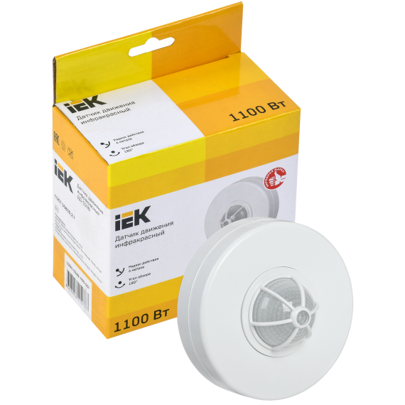 Датчик движения ДД-024В 1100Вт 180-360град 6м IP33 белый IEK