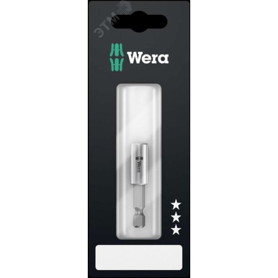 Битодержатель с втулкой из нержавеющей стали 899/4/1 K SB стопором и магнитом хвостовик 1/4 E 6.3 для бит 1/4 С 6.3 50 мм с держателем-еврослот WERA WE-347100