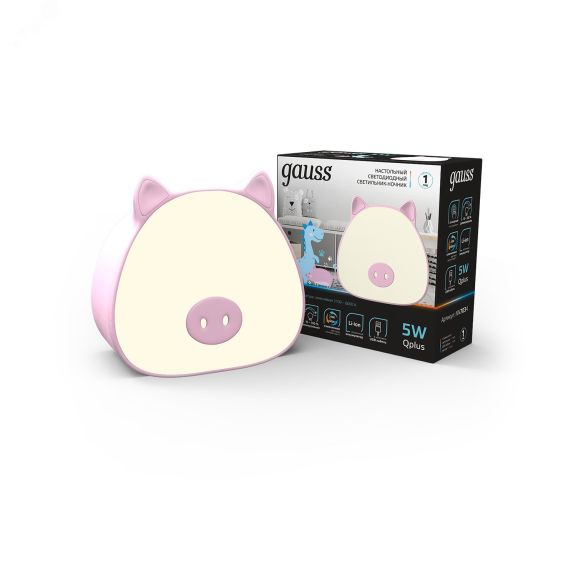 Светильник-ночник светодиодный детский LED 5 Вт 200 Лм 2700-6000К модель GTL703 розовый с Li-ion аккумулятором 1200 мА диммируемый Qplus Gauss Gauss NN7034