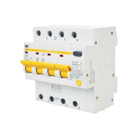 KARAT Дифференциальный автомат АД14 4P 16А 30мА тип AC IEK