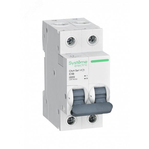 Выключатель автоматический двухполюсный 50А С 4.5kA 230В City9 Set SE (Systeme) C9F34250