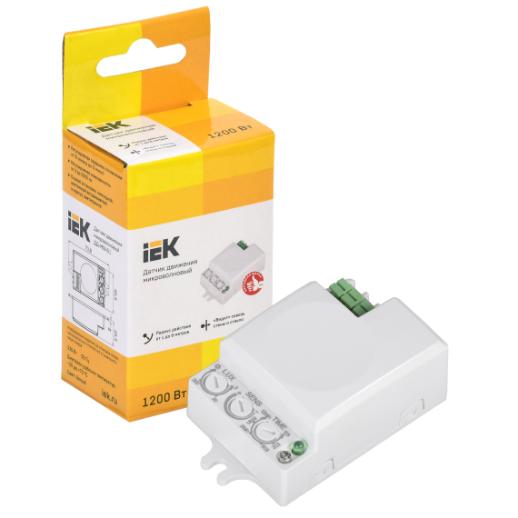 Датчик движения ДД-МВ401 500Вт 360град 8м IP20 белый IEK