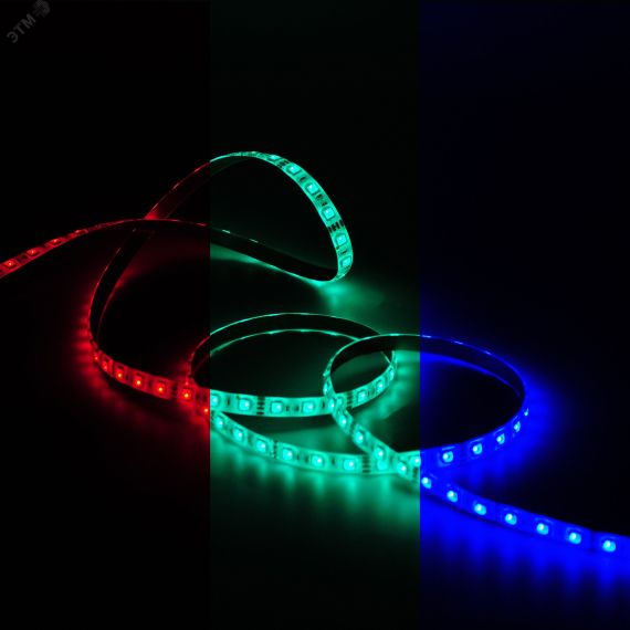 Лента светодиодная LED 5050/60-SMD 14,4 Вт/м 660 Лм/м RGB IP20 12 В DC 10 мм (блистер 5 м) Black Gauss 312000414