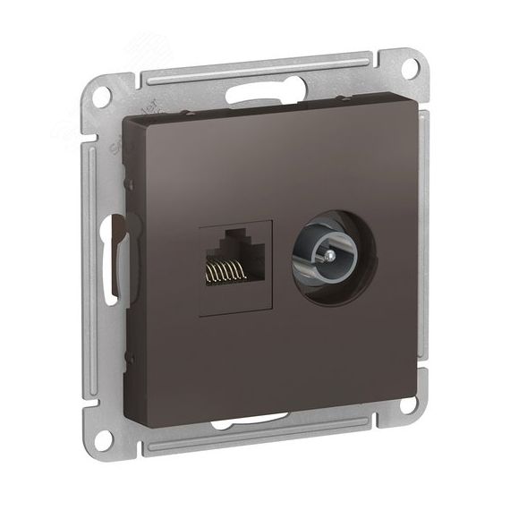 Розетка ATLASDESIGN двойная компьютерная+ТВ RJ45+TV категория 5E механизм мокко SE (Systeme) ATN000689