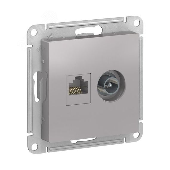 Розетка ATLASDESIGN двойная компьютерная+ТВ RJ45+TV категория 5E механизм алюминий SE (Systeme) ATN000389