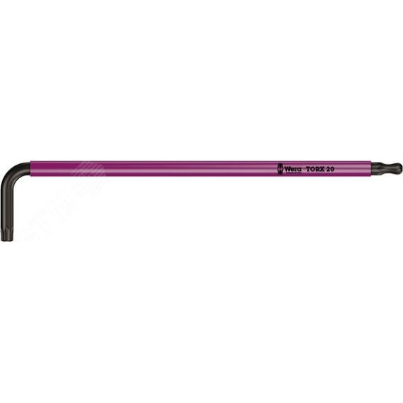 Ключ Г-образный 967 SPKL TORX BO Multicolour BlackLaser с шаром TX 20 x 96 мм с отверстием под штифт WERA WE-024354