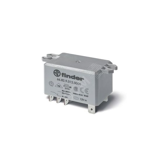 Реле силовое электромеханическое, монтаж в наконечники Faston 250 (6.3x0.8мм), 2CO 30A, контакты AgCdO, катушка 24В DC, степень защиты RTII, УХЛ4, мон FINDER 66.82.9.024.0000PAS
