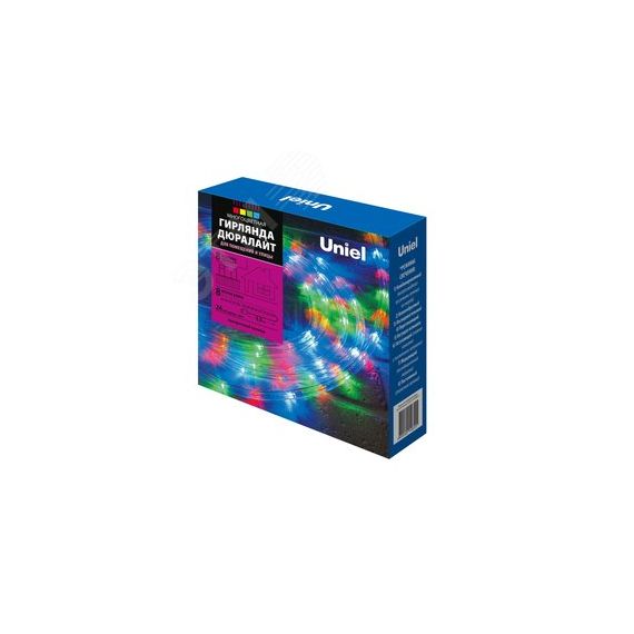 Гирлянда светодиодная Дюралайт ULD-D50 8M/С08 IP44 MULTI 8м С контроллером Резноцветный свет Провод белый ТМ Uniel UL-00008571