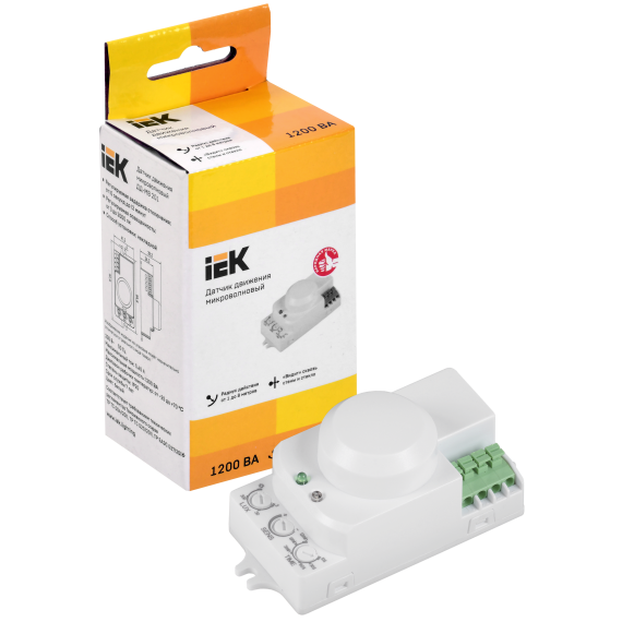Датчик движения ДД-МВ201 1200Вт 360град 8м IP20 белый IEK