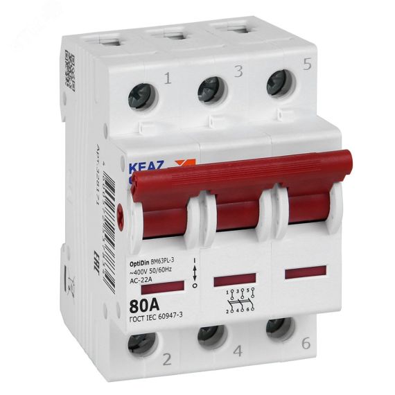 Выключатель нагрузки 3П 80А 400В OptiDin BM63PL-380-УХЛ3 (ВМ63PL) КЭАЗ 328171