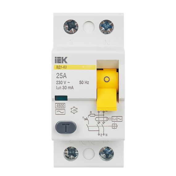 Выключатель дифференциальный (УЗО) ВД1-63 2Р 25А 30мА IEK