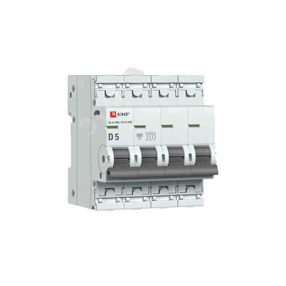 Автоматический выключатель 4P 5А (D) 6кА ВА 47-63N PROxima EKF M636405D