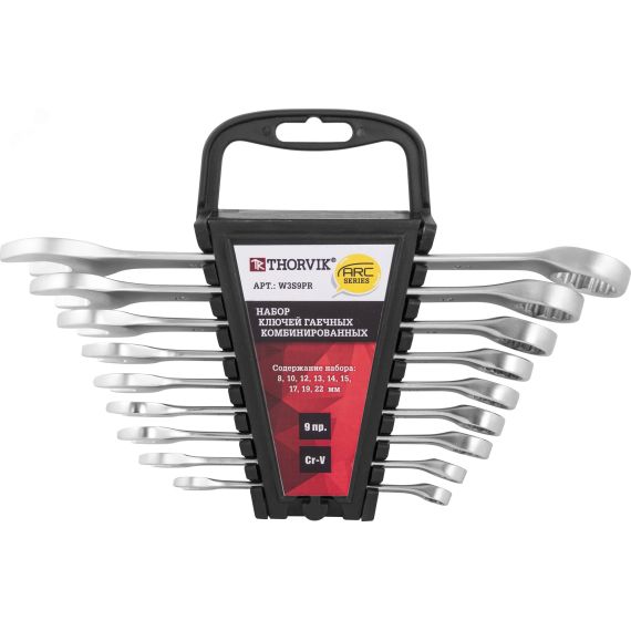 Набор ключей гаечных комбинированных серии ARC на держателе, 8-22 мм, 9 предметов Thorvik W3S9PR