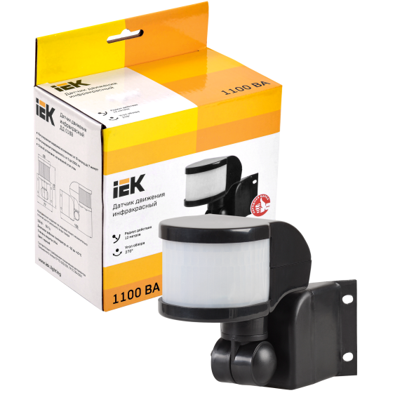 Датчик движения ДД-018В 1100Вт 270град 12м IP44 черный IEK