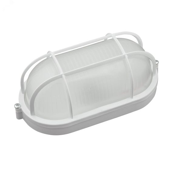 Светильник светодиодный влагозащищенный. Овал с решеткой. Дневной белый свет (6000K). 600Лм. 210Х105х85 мм. Корпус белый. ТМ . Uniel ULW-K24A 8W/6000K IP54 WHITE