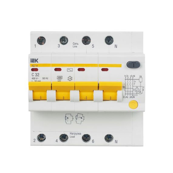 KARAT Дифференциальный автомат АД14 4P 32А 30мА тип AC IEK