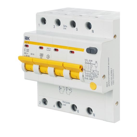 KARAT Дифференциальный автомат АД14 4P 32А 30мА тип AC IEK