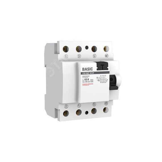 Устройство защитного отключения УЗО ВД-40 4P 40А/300мА (электронное) Basic EKF elcb-4-40-300e-sim