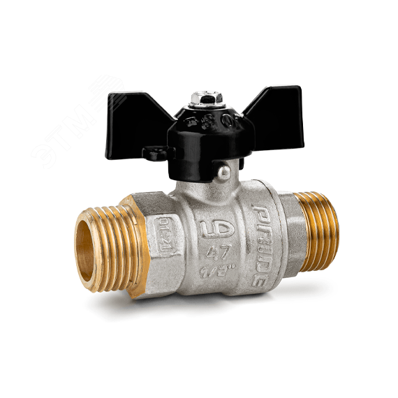 Кран шаровый латунный никелированный 11б27п1 Ду25 Ру40 (1') НР/НР бабочка LD Pride LD Pride 47.25.Н-Н.Б