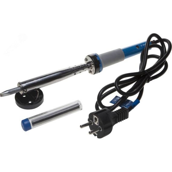 Электропаяльник 100Вт, в наборе припой + подставка, 2-комп. рукоятка, клин, керамический нагреватель ЗУБР 55402-100