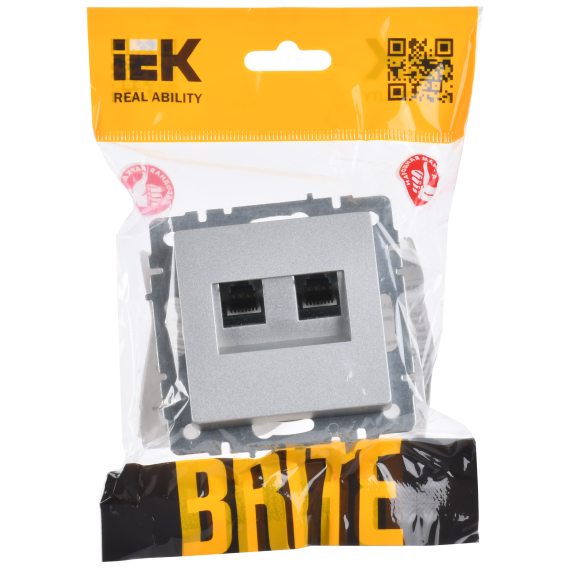 BRITE Розетка компьютерная двойная RJ45 кат.5E РК10-2-БрА алюминий IEK