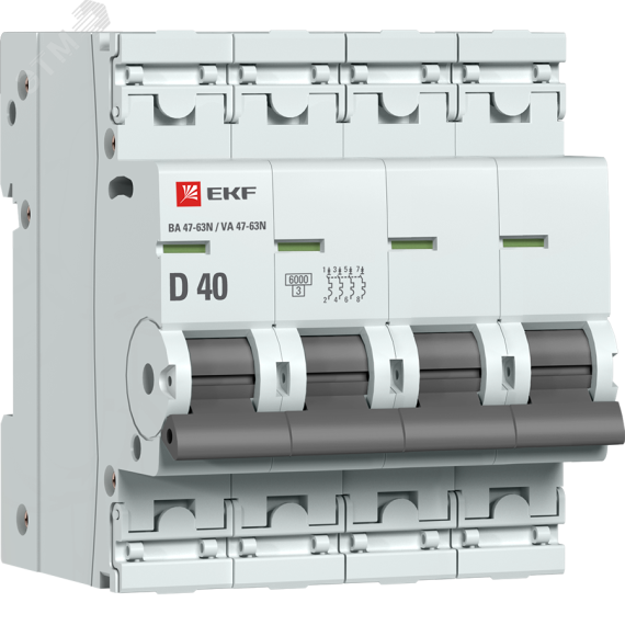 Автоматический выключатель 4P 40А (D) 6кА ВА 47-63N PROxima EKF M636440D