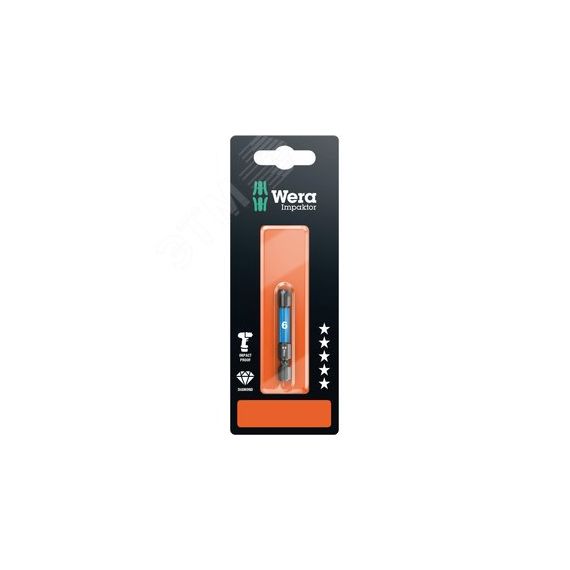 Бита ударная 840/4 IMP DC Impaktor Hex-Plus SB под внутренний шестигранник алмазное покрытие хвостовик шестигранный 1/4 E 6.3 6 x 50 мм с держателем-е WERA WE-073946