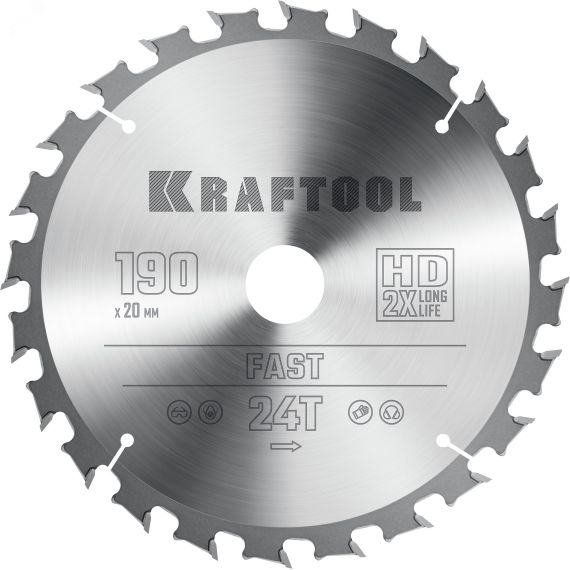 Диск пильный по дереву Fast 190х20мм 24Т KRAFTOOL 36950-190-20