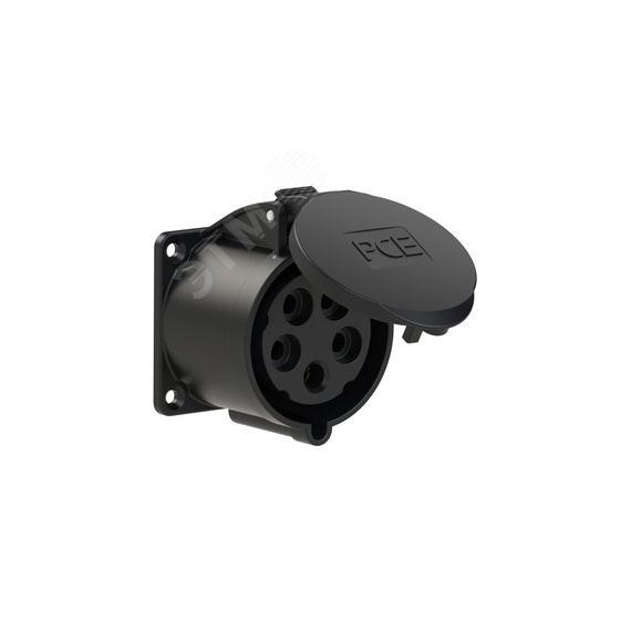 Розетка встраиваемая 32А/400V/3P+N+E/IP44, черная, фланец 70x70 PCE 325-6x