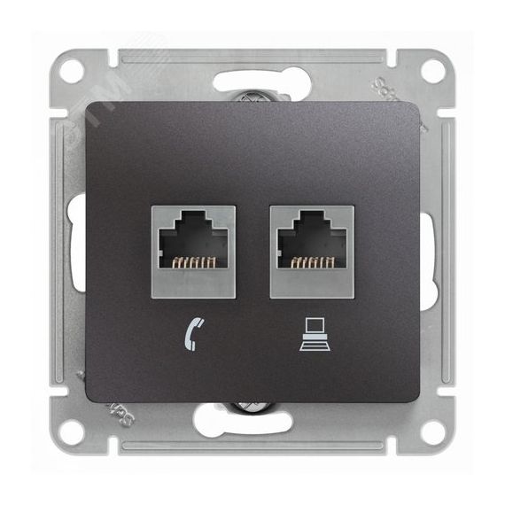 GLOSSA розетка двойная RJ11+RJ45 кат.5E графит SE (Systeme) GSL001385