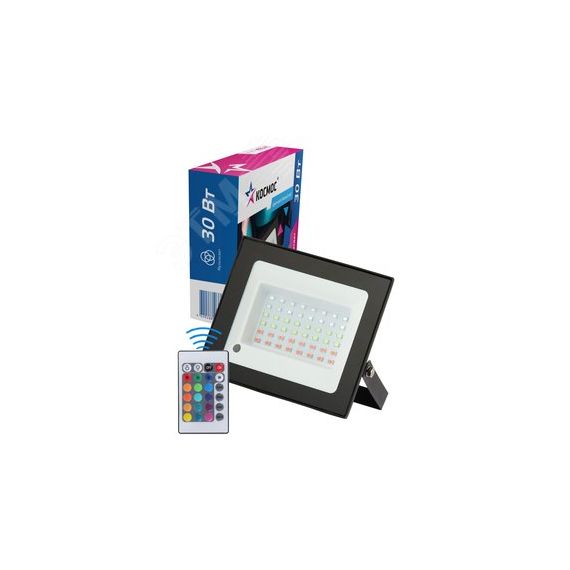 Прожектор светодиодный 30Вт, RGB с пультом, IP65, КОСМОС КОСМОС K_PR5_LED_30RGB