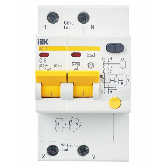 KARAT Дифференциальный автомат АД12 2P 6А 10мА тип AC IEK