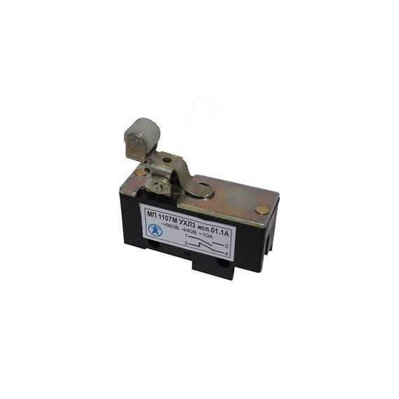 Микровыключатель МП 1107 УХЛ3 Исп.2 IP00 (вид привода-рычаг с роликом, способ крепления базовый, монтаж проводников пайкой) Электротехник ET054802