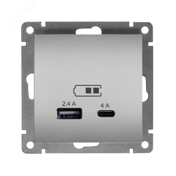 Розетка USB Афина A+С 2.4/4А, механизм  с/у, серебро (еврослот) Универсал А0059-S
