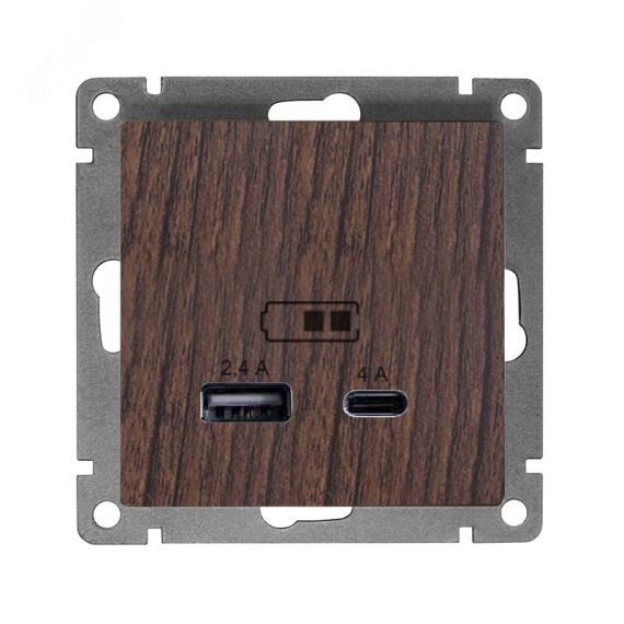 Розетка USB Афина A+С 2.4/4А, механизм  с/у, венге (еврослот) Универсал А0059-V