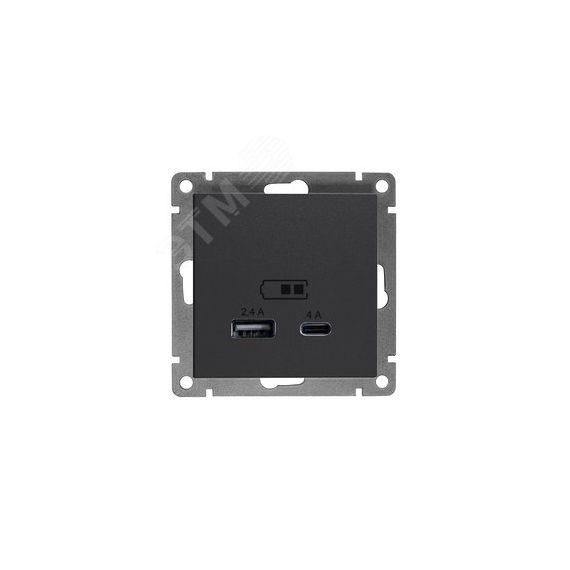 Розетка USB Афина A+С 2.4/4А, механизм  с/у, графит (еврослот) Универсал А0059-Gr