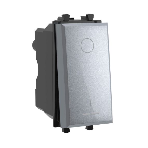 Выключатель двухполюсный одноклавишный модульный, &quot;Avanti&quot;, &quot;Закаленная сталь&quot;, 1 модуль