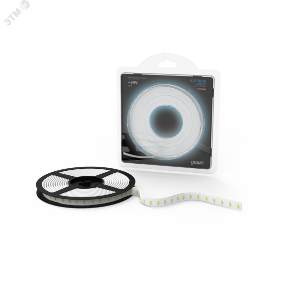 Лента светодиодная LED 2835/120-SMD 6,5 Вт/м 600 Лм/м 5000К белый IP65 24 В DC 8 мм (блистер 5 м) Black Gauss 311000265