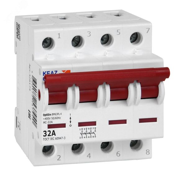 Выключатель нагрузки 4П 32А 400В OptiDin BM63PL-432-УХЛ3 (ВМ63PL) КЭАЗ 328174