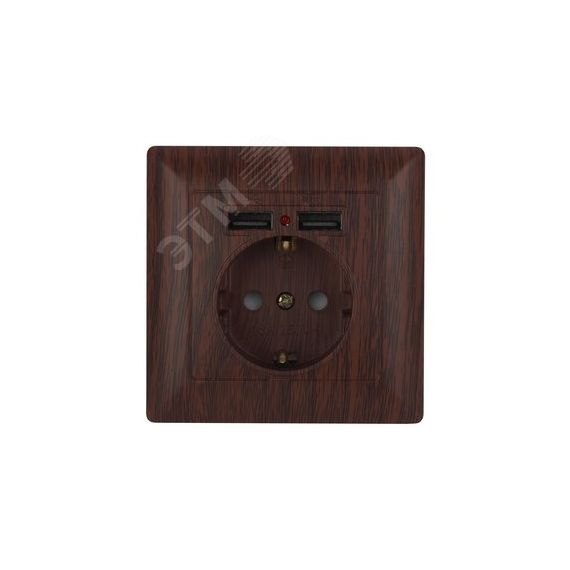 Розетка Intro Solo 4-410-10 с заземлением P+E Schuko со шторками, 16А-250В + 2хUSB, IP20, СУ, венге ЭРА Б0053719